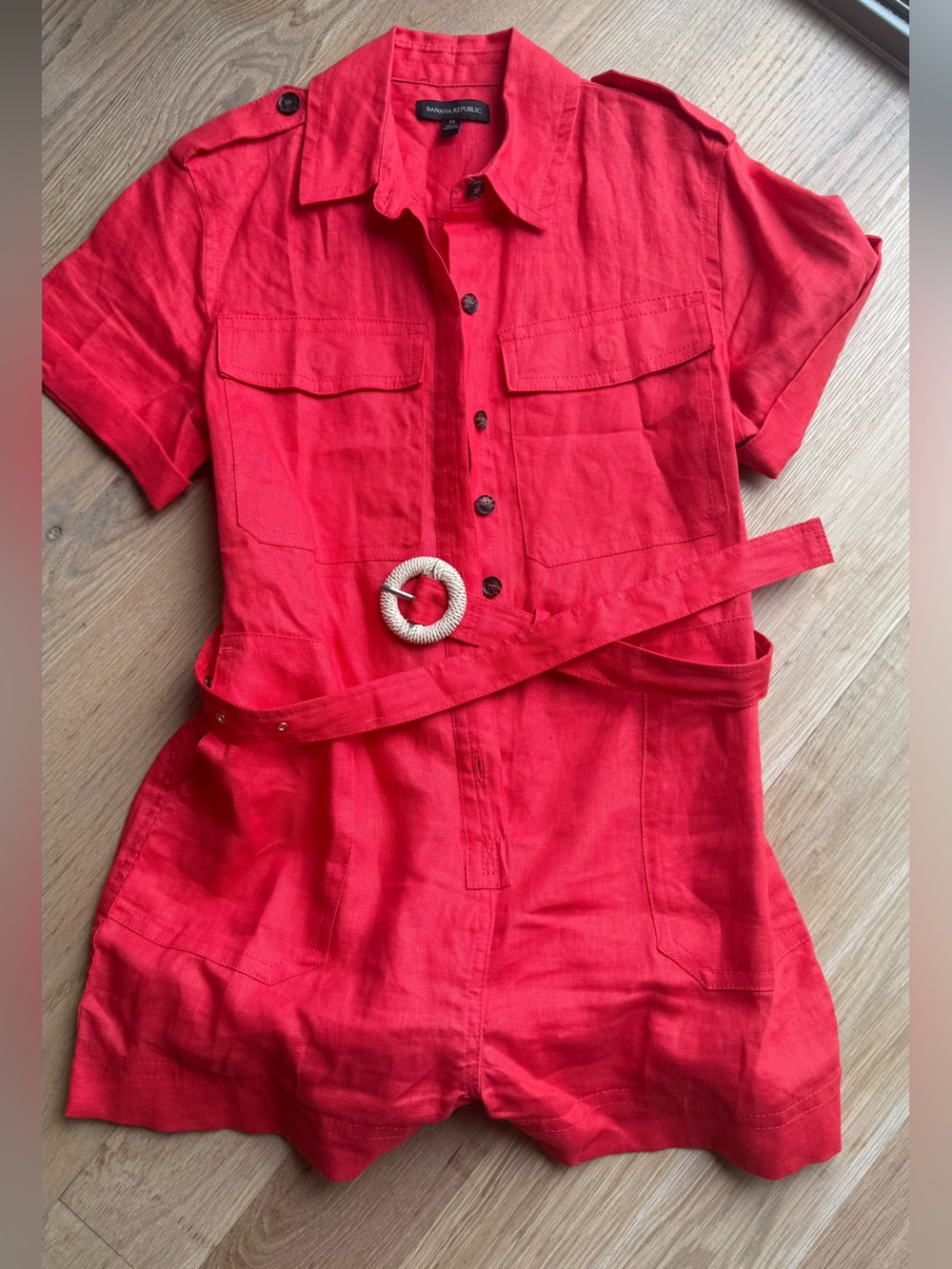 Banana Republic Short Sleeve Linen Romper with Waist Belt